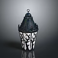 Vintage Metal Lantern With Black And White Finish Intricate Cutout Patterns