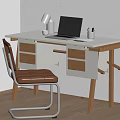 Quiet wind desk and chair combination 3d model