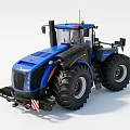 Blue Agricultural Tractor With Large Wheels And Red White Warning Stripes