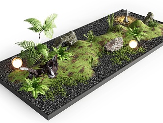 Courtyard sketch plant combination stone fern potted landscape plant pile 3d model