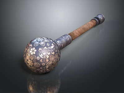 Decorative Mace With Intricate Floral Patterns And Wooden Handle Design 3d model