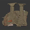 Ancient Stone Architecture With Twin Pillars Archway And Red Sandy Path