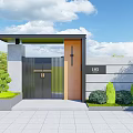 Modern Entrance Gate With House Number 105 Gray Wall Wooden Accent And Green Plants
