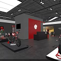 Modern Showroom Interior Design With Red Navy Reception Desk RBP Logo And Display Areas