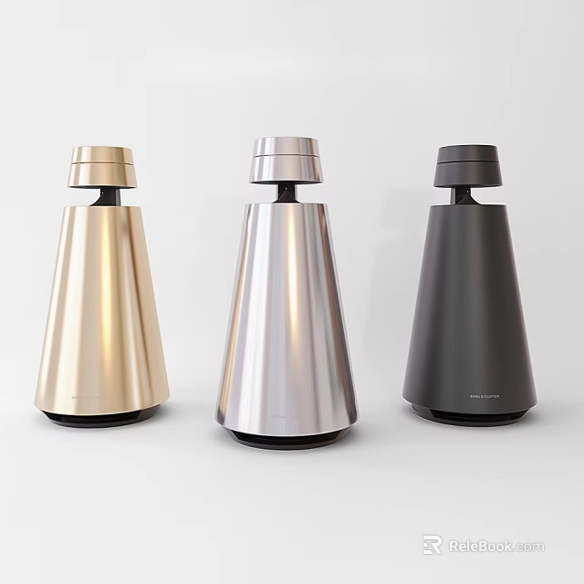 Modern Conical Wireless Speakers With Gold Silver And Black Metallic Finish 3d model 