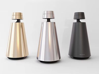 Modern Conical Wireless Speakers With Gold Silver And Black Metallic Finish 3d model