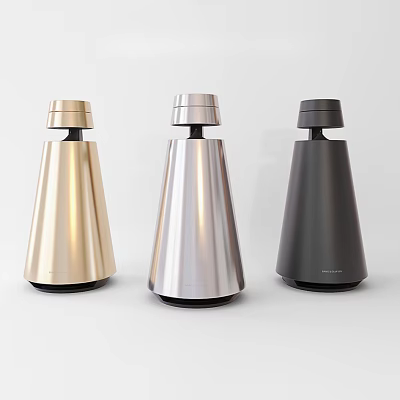 Modern Conical Wireless Speakers With Gold Silver And Black Metallic Finish 3d model
