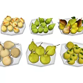 Various Types Of Fresh Pears On Multiple Plates With Different Colors