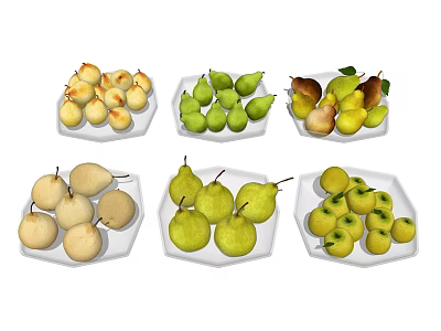 Various Types Of Fresh Pears On Multiple Plates With Different Colors 3d model