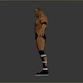 3D Model Of Shirtless Wrestler In Standing Pose With Black Armbands Wrestling Trunks Striped Socks