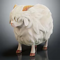 Fluffy White Sheep Sculpture With Orange Horns And Brown Hooves