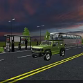 Road Infrastructure Featuring Bus Stop Street Lights Pedestrians And Vehicles At Sunset