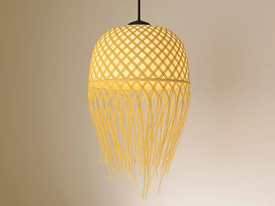 Woven Dome Shaped Pendant Light With Lattice Pattern And Yellow Hanging Tassels 3d model