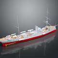 Realistic Ship Model With Red White Hull And Multiple Masts