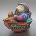 Colorful Bearded Figure Sculpture Carving Holding Orange Cat With Decorative Hat