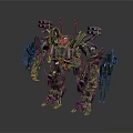 Mechanical Robot Character Featuring Biomechanical Structure Multiple Weapons And Metallic Armor
