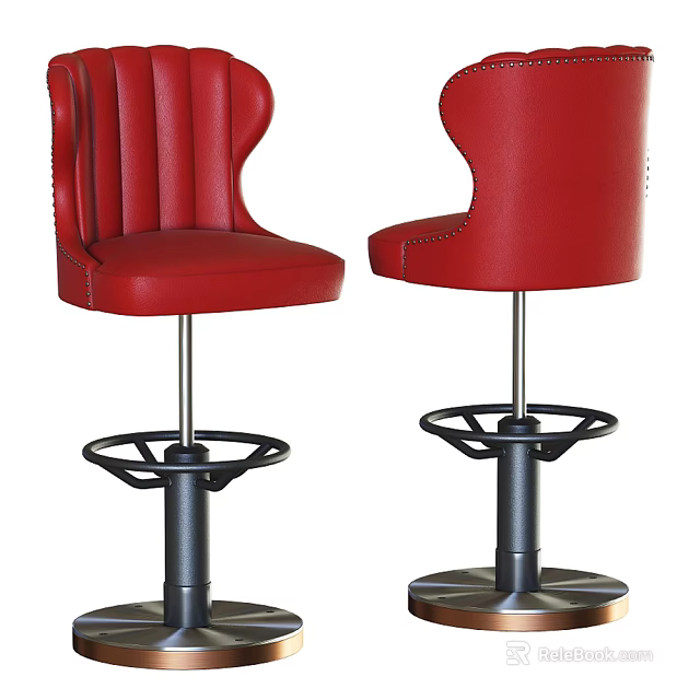 Modern Red Leather Bar Stools With Comfortable Backrest And Sturdy Metal Base 3d model