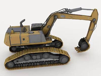 Yellow Excavator 3D Model with Tracked Undercarriage Hydraulic Arm and Bucket 3d model