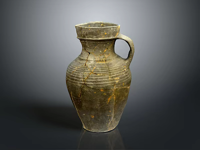 Ancient Hand Carved Pottery Sculpture With Cracked Surface And Traditional Patterns 3d model