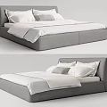 Modern Double Bed With Gray Upholstered Frame White Bedding And Soft Pillows 3d model