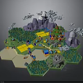 3D Cartoon Scene With Snowy Mountains Green Forests Castle And Colorful Paths