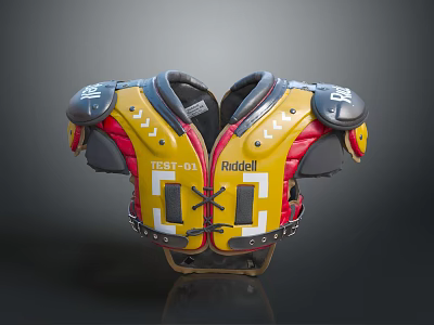 Riddell TEST 01 Football Shoulder Pads With Yellow Red And Black Straps And Padding 3d model