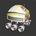 Small Yellow Rover Model With Black Stripes Antenna And Multiple Wheels 3d model