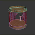 Circular Two Tiered Wooden Display Stand with Purple Curtains and Smooth Surface