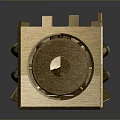 Golden Metal Mechanical Component With Elongated Shape And Reflective Surface Grooves And Holes