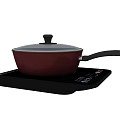 Red Cooking Pot With Glass Lid On Black Induction Cooktop Kitchen Utensil