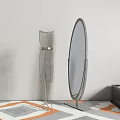 Oval Standing Mirror With Metal Frame And Decorative Accent On Patterned Rug 3d model