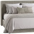Stylish Bed Interior Design With Light Gray Headboard White Sheets And Multiple Pillows 3d model