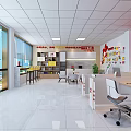 North China Service Hall Interior With Desks Chairs Display Shelves And Map