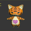 Cute Cartoon Tiger Character With Orange Stripes And Pink Heart Design Standing Pose