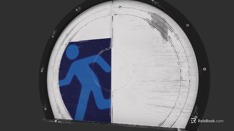 Blue Human Figure On Circular Emergency Exit Sign With Metal Frame 3d model 