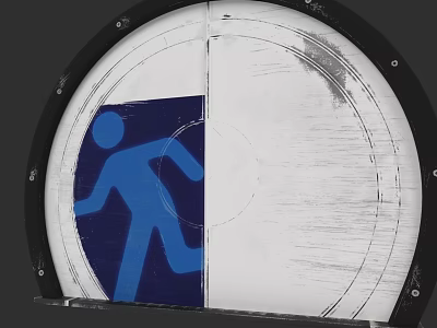 Blue Human Figure On Circular Emergency Exit Sign With Metal Frame 3d model