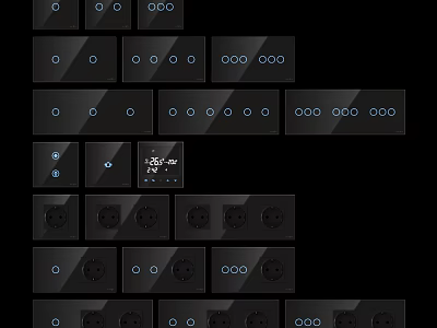 Modern Black Switch Panels With Various Button Configurations And Socket Designs 3d model