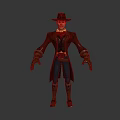 3D Cowboy Style Character Model Wearing Brown Coat Blue Pants Leather Gloves And Red Scarf