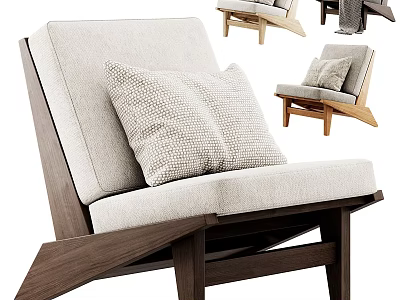 Modern Leisure Chair with Wooden Frame Linen Cushion and Decorative Accent Pillow 3d model