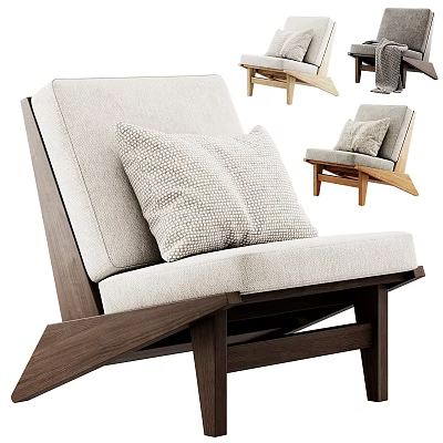 Modern Leisure Chair with Wooden Frame Linen Cushion and Decorative Accent Pillow 3d model