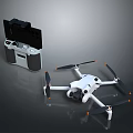 White Quadcopter Drone with Four Propellers and Black Gray Remote Controller with Display Screen 3d model