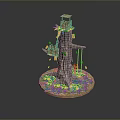 Scenic Autumn Treehouse Scene With Trunk Platform Swing And Fallen Leaves