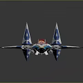 Futuristic Sci Fi Spaceship With Blue White Color Sharp Wings Red Core And Yellow Accents