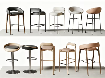 Modern Bar Stools With Various Designs Swivel Bases And Neutral Color Options 3d model