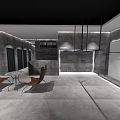 Modern Clothing Store Interior With Gray Flooring White Counters Metal Frames And Lighting