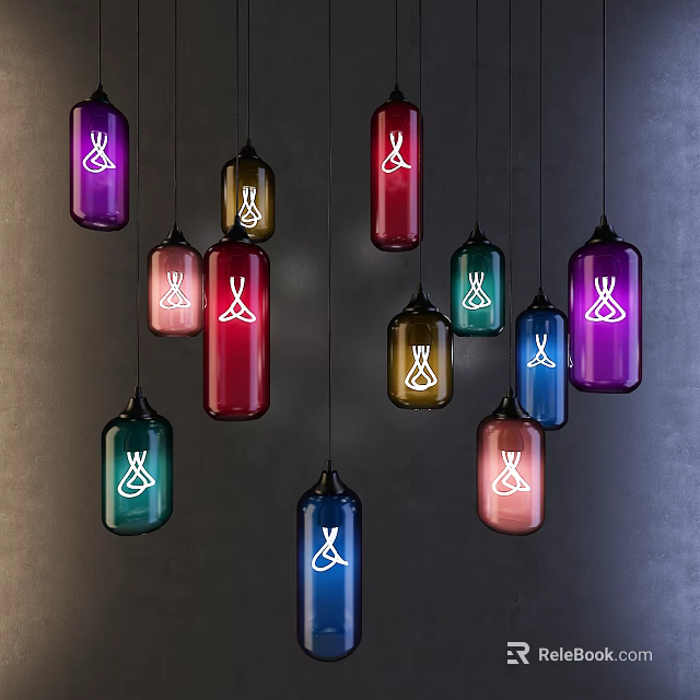 Colorful Bottle Shaped Glass Pendant Lights With Illuminated Artistic Design For Interior Decor 3d model 