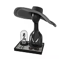 Stylish Black Wide Brim Hat Displayed On Mannequin With Glass Case Sunglasses And Black Base