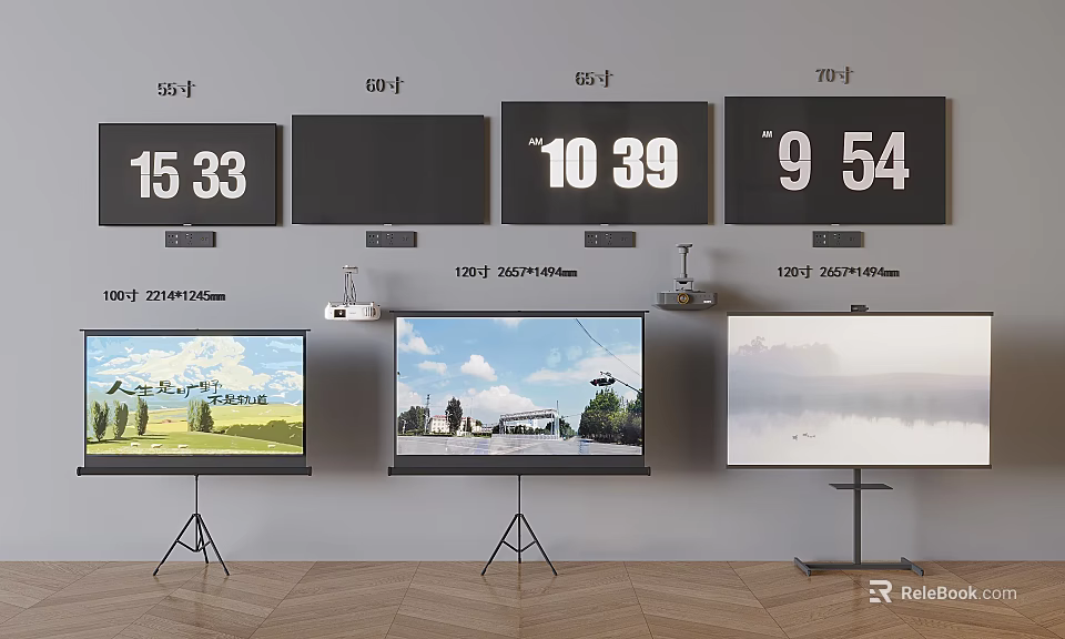Different Size TVs Wall Mounted And Floor Stand Display Scenery 3d model 