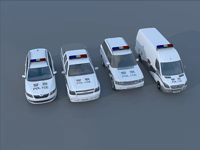 Multiple Police Function Vehicles With Emergency Lights Car SUV And Van Models For Law Enforcement 3d model