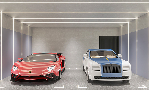 Modern Garage Parking Rolls-Royce Lamborghini Cars 3d model